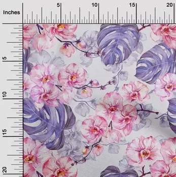 OneOone Хлопковый батист светло-серовато-синего цвета, ткань с листьями и цветами, цветочные ремесленные проекты, декоративная ткань с принтом во дворе, 42 дюйма 42 Inch Wide - Viscose Chiffon светло-серый