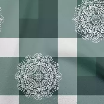 OneOone Хлопковый поплин Темно-бирюзово-зеленая ткань Азиатский блок с клеткой Ремесленные проекты Декор Ткань с принтом во дворе 42 дюйма 42 Inch Wide - Viscose Chiffon тил зеленый