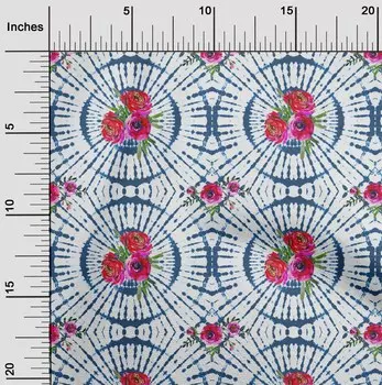 OneOone Хлопковый поплин темно-синего цвета, ткань с круглым вырезом и цветочным шибори, швейный материал, ткань с принтом в ярде, 42 дюйма 42 Inch Wide - Viscose Chiffon темно-синий