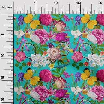 oneOone хлопок Flex бирюзово-синий тканевый велосипед | насекомые и розы цветочные принадлежности для квилтинга ткань для шитья с принтом во дворе 40 дюймов 42 Inch Wide - Viscose Chiffon красный