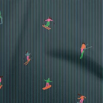 oneOone хлопок поплин черная ткань в полоску с лыжниками, шитье, поделки, принты на ткани в ярдах, 42 дюйма 42 Inch Wide - Viscose Chiffon чёрный