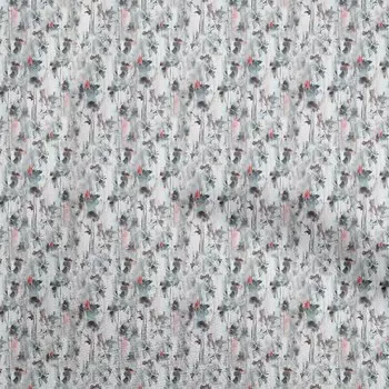 oneOone Хлопок Поплин Серая Ткань Акварель Цветочное Платье Материал Ткань Принт Ткань По Двору 42 Дюйма 42 Inch Wide - Viscose Chiffon зелёный