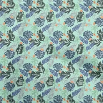 oneOone Хлопок Поплин Светло-мятно-зеленая ткань Платье с тропическими листьями Материал ткани Ткань с принтом в дворе 42 дюйма 42 Inch Wide - Viscose Chiffon мятный зеленый