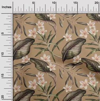 oneOone Ткань Cotton Flex Dark Beige с цветочным принтом и листьями, тропическая одежда своими руками, стеганая ткань, принт, ткань по ярдам 40 дюймов 42 Inch Wide - Viscose Chiffon бежевый
