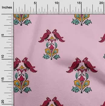 oneOone Ткань Cotton Flex Leaves|Ткань с принтом Bird & Floral Block Print по ярдам 40 дюймов 42 Inch - Viscose Chiffon коричневый