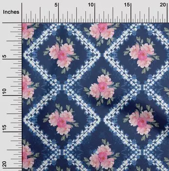 oneOone Ткань из хлопкового поплина цвета индиго и синего цвета с геометрическим и цветочным узором, швейная ткань с принтом «шибори» по ярдам, 42 дюйма 42 Inch Wide - Viscose Chiffon синий