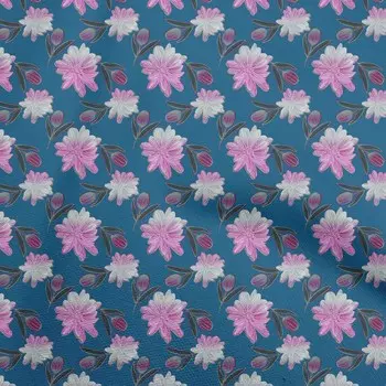 OneOone Жоржет Вискозная ткань среднего синего цвета с листьями Швейный материал Ткань с принтом в ярдах 42 дюйма 42 Inch Wide - Viscose Chiffon средний синий