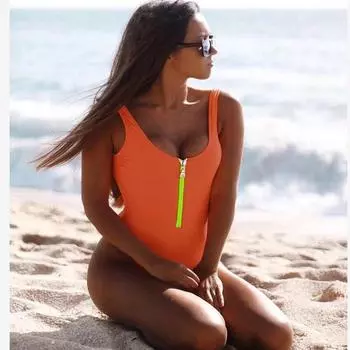 Onepiece Swimsuit Womens Swimwear Zipper Monokini Bathing Suit Padded Bikini Tag L=US S