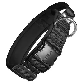 OneTigris Dog Легко надевать Предотвращает Включает Средний Размер Большой Металлический Тяжелый Для Дрессировки Крутой Ошейник, Регулируемый, На, Тянущий, Ручка, Широкий, Собаки, чёрный