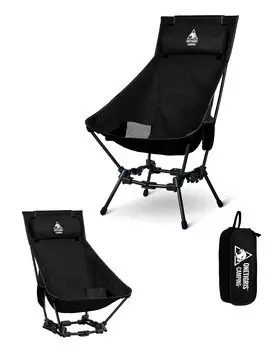 OneTigris Dragonhide Outdoor Chair High Back Camping Chair 2WAY Складной низкий стул со съемным подголовником Грузоподъемность 150 кг Повышенная устойчивость чёрный