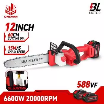ONEVAN 12-дюймовая бесщеточная электрическая цепная пила 6600 Вт 20000 об/мин Беспроводная ручная бензопила Graden инструменты для обрезки для батареи Makita 18 В 1 Battery-EU