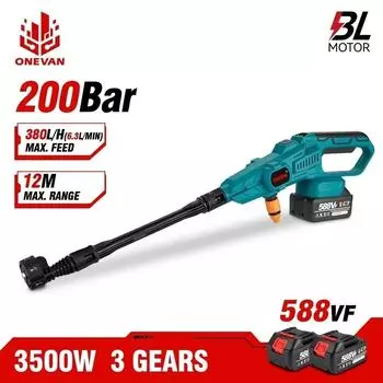 ONEVAN 3500 Вт 200 бар бесщеточная электрическая мойка высокого давления автомойка водяной пистолет садовый инструмент для орошения для Makita 18 В батарея Without battery