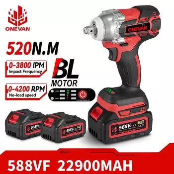 ONEVAN 520N.M бесщеточный электрический гайковерт, аккумуляторный гайковерт, отвертка с гнездом 1/2 дюйма, электроинструмент для ремонта автомобиля, аккумулятор Makita 18 В Without Battery