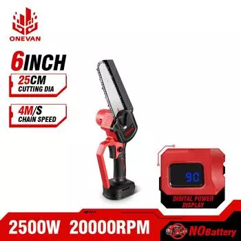 ONEVAN 6-дюймовая электрическая пила, аккумуляторная аккумуляторная бензопила, деревообработка, ручной обрезка, садовый электроинструмент для Makita, батарея 18 В Without Battery