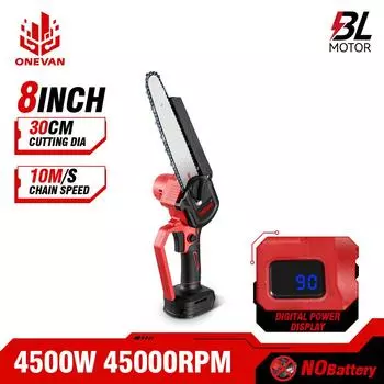 ONEVAN бесщеточная 8-дюймовая электрическая пила автоматическая смазочная ручная садовая цепная пила для обрезки деревьев деревообрабатывающий инструмент для Makita 18 В аккумулятор Without Battery