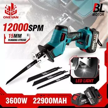 ONEVAN Бесщеточная аккумуляторная электрическая возвратно-поступательная пила Электрическая пила с переменной скоростью Инструмент для резки металла и дерева для аккумулятора Makita 18 В 1 Battery-EU