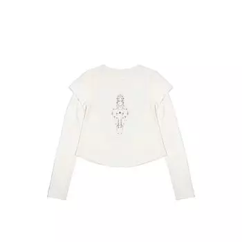 Oni Homemade Print Long Sleeves Silm Brushed Fake Two-Piece In Stock, White S (official website free size)
