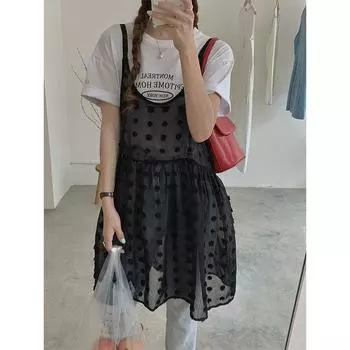 Oni Mesh Temperament Camisole Vest Dress Blouse Black All yards