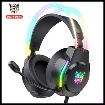 ONIKUMA RGB освещение 3,5 мм Проводные наушники 50 мм Большой приводной блок Игровая гарнитура Hi-Fi сабвуфер Музыка с микрофоном HD для ПК XBOX Ноутбук