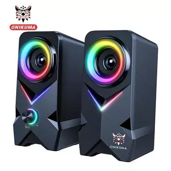 ONIKUMA USB-проводной динамик RGB с крутым освещением, супер-бас, сабвуфер, Hi-Fi аудио для игр, 3D-объемная музыка для ПК, ноутбука, блок 60 мм, мини-динамик
