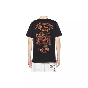 Onitsuka Tiger Алфавит Животный принт с круглым вырезом и короткими рукавами Футболка унисекс Топы Черный 2183B150-001 S