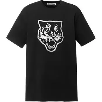 ONITSUKA TIGER Футболка с круглым вырезом и коротким рукавом с рисунком животных, дышащая, унисекс, цвет черный, серебристый 2183B175-002 L