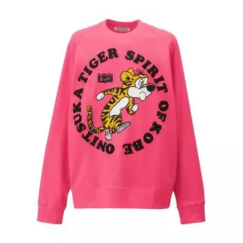 Onitsuka Tiger Cartoon Anime Letter Pattern Design Comfortable Casual Pullover Long Sleeve Sweatshirt Unisex sweatshirt Pink 2183B180-701 M