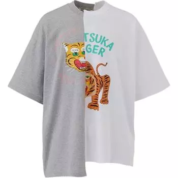 ONITSUKA TIGER Футболка с графическим принтом, круглая горловина, удобная повседневная футболка с коротким рукавом, унисекс, топы, серо-белые 2183B386-020 L