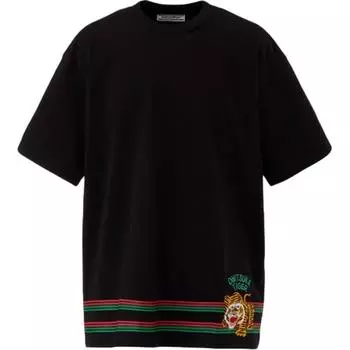 ONITSUKA TIGER Футболка с графическим принтом, полосатая, с круглым вырезом, удобная, повседневная, с коротким рукавом, унисекс, топы, черная 2183B377-001 XL