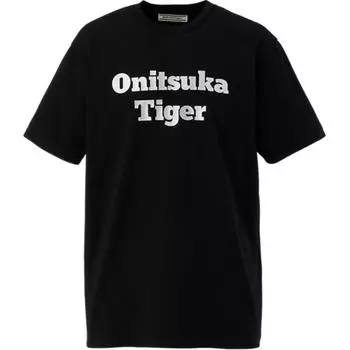 ONITSUKA TIGER Футболка унисекс с круглым вырезом и коротким рукавом с принтом логотипа-буквы, черная 2183B456-002 M