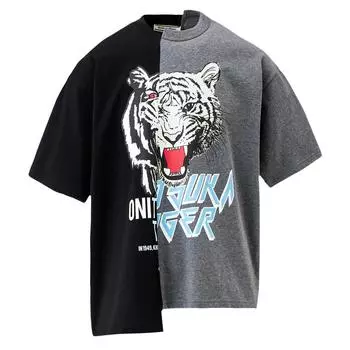 Onitsuka Tiger Graphic Animal Pattern Spliced Pullover Short Sleeve Футболка унисекс Топы Черный 2183B177-001 S
