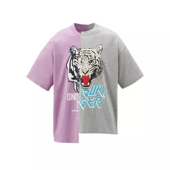 Onitsuka Tiger Graphic Tee With Color Block Animal Pattern Comfortable Breathable Pullover Short Sleeve T-Shirt Unisex Tops Gray 2183B177-400
