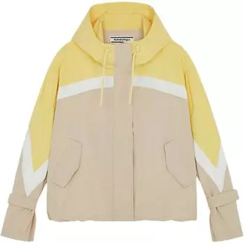 ONITSUKA TIGER Куртка женская с капюшоном, на молнии, с длинными рукавами, со спущенной линией плеча, в стиле колор-блок, бежево-желтая, 2182A683-750 XL