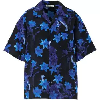 ONITSUKA TIGER SS24 Дизайн с растительным принтом Дышащая рубашка поло Мужские рубашки Синяя 2181A879-001 S