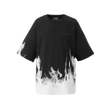 ONITSUKA TIGER Футболка с рисунком пламени из нержавеющей стали, удобная, с круглым вырезом, коротким рукавом, унисекс, цвет черный 2183B022-002 XL