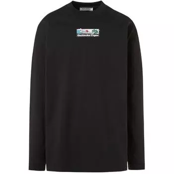 ONITSUKA TIGER Свободная повседневная футболка с длинными рукавами и принтом алфавита из мультфильмов, топы унисекс, черные 2183A796-001 S