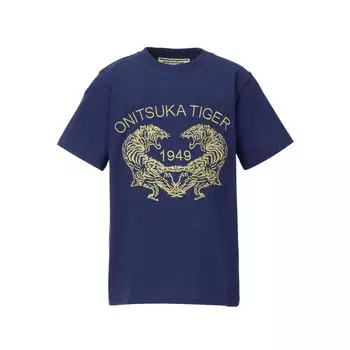 Onitsuka Tiger T-Shirt Ss25 Fashion Simple Round Neck Pullover Short Sleeve Kids Tops Navy-Blue 2184A271-400 S