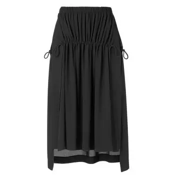 Onitsuka Tiger Ws Skirt Mid Waist Loose Long Solid Color Casual Skirt Women skirts Black 2182B025-001 S