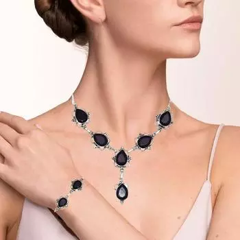 Оникс черный комплект ювелирных изделий стерлинговые серьги кулон покрытый драгоценный камень