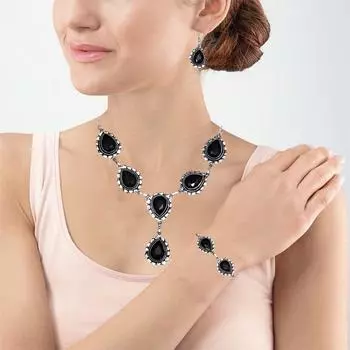 Оникс черный комплект ювелирных изделий стерлинговые серьги кулон покрытый драгоценный камень