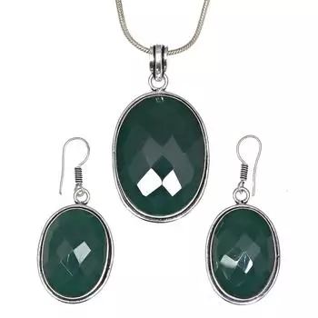Оникс Зеленый Подвеска Серьги Ювелирные Изделия Драгоценный Камень Ручной Работы Этнический