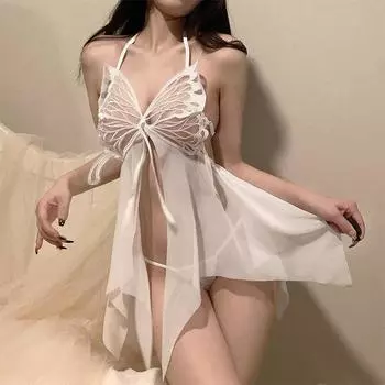 Onlyfans сексуальное женское нижнее белье перспективное кружевное ночное белье глубокий V бабочка униформа полые пижамы платье очарование экзотический костюм 18 One Size