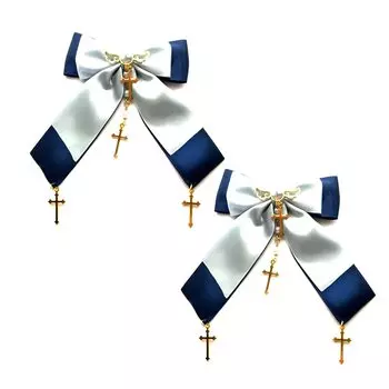 Onoderaya Penguin Land Flickering Cross Rosary Prayer Ribbon Gold Hair Clip Set of 2 Light (Navy Blue)