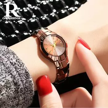 ONTHEEDGE часы из вольфрамовой стали, водонепроницаемые украшения, женские часы, кварцевые часы, механический браслет