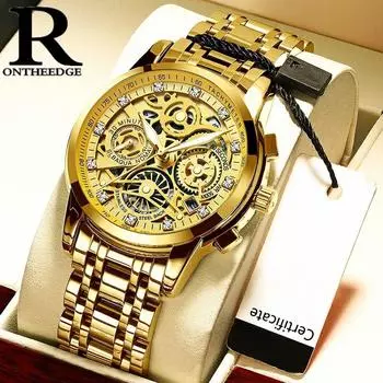 ONTHEEDGE Полые часы Мужские стальной ремешок Кварцевые Светящиеся в темноте Водонепроницаемые трендовые Немеханические