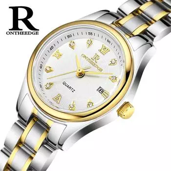 ONTHEEDGE Ультратонкий водонепроницаемый деловой стальной ремень Кварцевые мужские и женские часы Женские мужские часы Студенческие мужские и женские часы