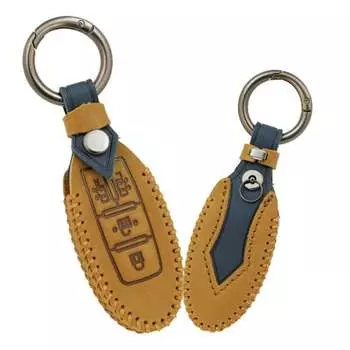 ONTTO Nissan Key Case Key Cover Keychain Nissan Serena Elgrand Double Side Sliding Door 4 Buttons Genuine Leather Brown