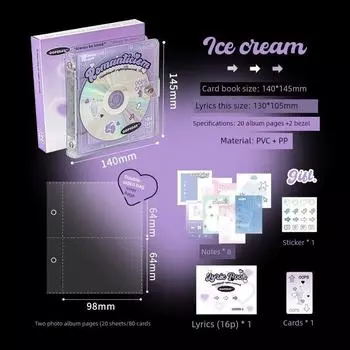 Oopsday Card Binder American Polaroid Album Album Mini Truck Storage Book Loose-Leaf Two-Grid Star Chasing Storage Book (Purple) ice cream