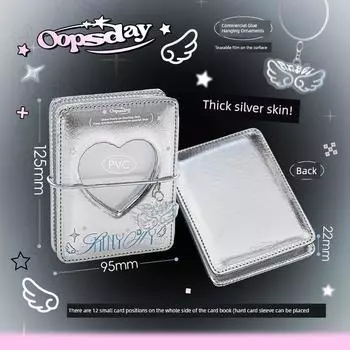 Oopsday Foldable Card Binder Polaroid Album Card Storage Book Polaroid Postcard Good-looking Ins Style blue silver leather