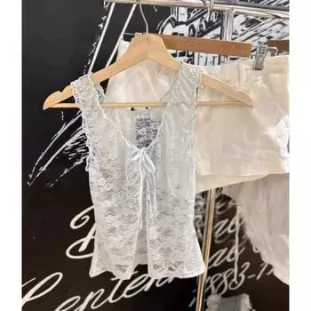 OOTD BM Wooden Ear Sleeveless Bows Shoelace White (Lace) All yards